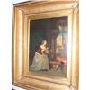 Image 1 : Signed oil on panel, woman threading a needle #983876