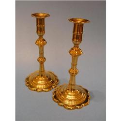 Pair of brass Queen Anne candlesticks, c. 1750- #983890