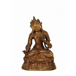 19C Chinese Tibetan Gilt Bronze Seat Buddha #983995