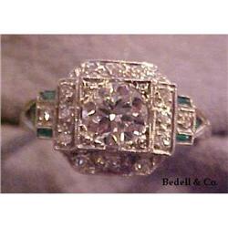 Art Deco Platinum Diamond & Emerald Ring #993906