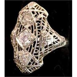 Art Deco Gold Filigree Diamond Ring #993918