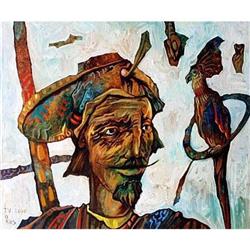 "Knight with Parrot" - Avant-Garde' style oil  #994020