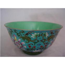 Chinese Polychrome Enamel Turquoise Ground Bowl #994113