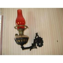 vintage oil lamp wall hanging wrought iron  #994152