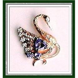TANZANITE * Diamond JEWELED SWAN PENDANT. GOLD #994259