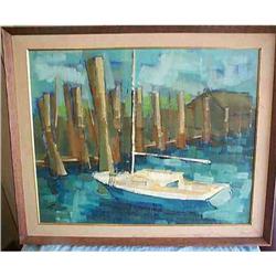 1964 Impressionist Abstract Sailboat Painting  #994269