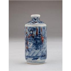 Old Chinese Blue White Red Snuff Bottle #994297