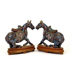 Pair Old Chinese Cloisonne Horse Donkey #994302