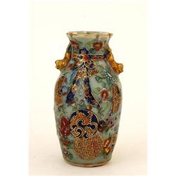 19C Chinese Celadon Rose Medallion Ribon Vase #994349