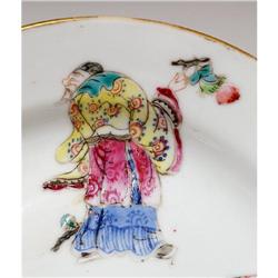 2 Old Chinese Famille Rose Dish Calligraphy #994353