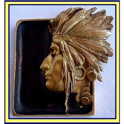 SIGNED FRENCH NOUVEAU BRONZE & GOLD INDIAN TRAY #994681