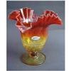 Image 1 : Crackle Glass Amberina Footed Crimped Vase #1004029
