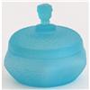Image 1 : Aqua Blue Satin Glass Rose Finial Powder Jar #1010277