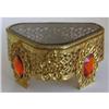 Image 1 : Jeweled Filigree Bevel Glass Ormolu Jewelry Box#1010292