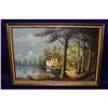 Image 1 : Impressionist Cottage Lake Forest Oil Painting #1017389
