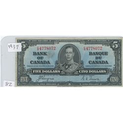 1937 CANADIAN 5 DOLLAR BILL