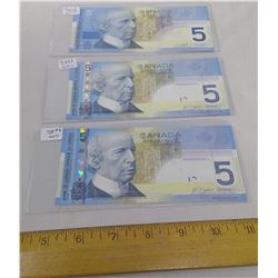 2002 AND 2 2006 CANADIAN 5 DOLLAR BILLS