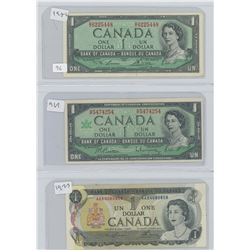 1954, 1967 & 1973 CANADIAN 1 DOLLAR BILLS