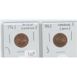 1963 CANADIAN PENNY DOUBLE HANGING 3 1963 CANADIAN PENNY HANGING 3 (SHORT)