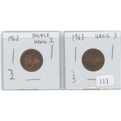 1962 CANADIAN PENNY DOUBLE HANGING 2 1963 CANADIAN PENNY HANG 3