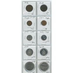 2 LARGE PENNIES, 2 PENNIES, 2 NICKELS, 2 50 CENT PIECES, 2 SILVER DOLLARS CANADIAN
