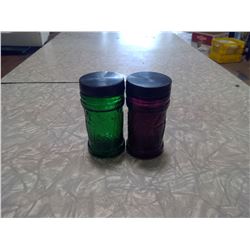 VINATGE DAVAR GREEN AND PURPLE SPICE CONTAINERS