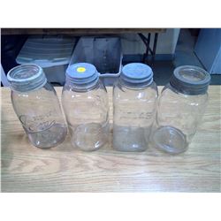 4 VINTAGE HALF GALLON MASON JARS