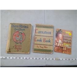 1915 FIVE ROSES AND 1937 CARNATION COOKBOOKS AND WATKINS HOW TO USE SPICES BOOK