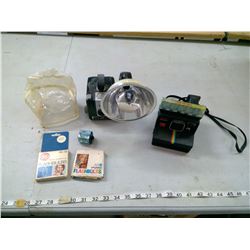 BROWNIE HAWKEYE AND POLAROID CAMERA WITH FILM AND OTHER ACCESSORIES