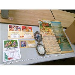 VINTAGE CALENDARS AND PICTURE FRAMES (GLASS IS BROKEN)