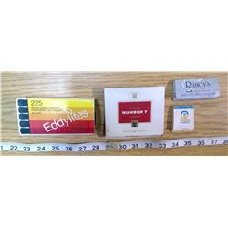 EDDY MATCHBOX, RANDY'S ROLLING PAPER, EMPTY NO.7 CIGARETTE PACK