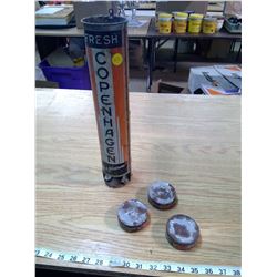 COPENHAGEN CASE AND THREE SNUFF TINS