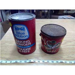 BLUE RIBBON BAKING POWDER AND BURN'S LARD TINS