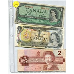 CANADA BILLS PAGE $1 (1954), $1 (1973), $2 (1986)