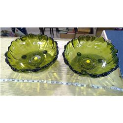 2 GREEN GLASS BOWLS