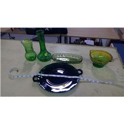 GREEN GLASSWARE (CARNIVAL GLASS)