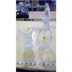 PRESSED GLASS VASE AND BOTTLE