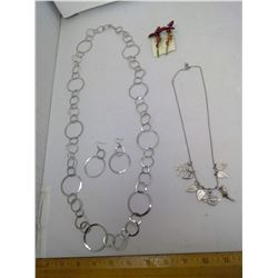 CHARM NECKLACE, NECKLACE WITH MATCHING EARRINGS, AND 2 RED BUTTERFLY HAIRPINS