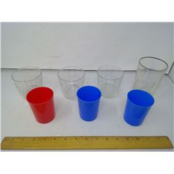 4 GLASSES AND 3 PLASTIC CUPS