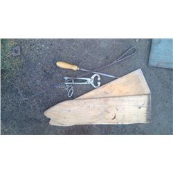BULL LEAD, METAL POKER, FILE AND MUSKRAT TANNING BOARDS