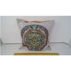 ANCIENT MAYAN CALENDAR PAINTED ON PIG SKIN - 12" SQUARE CUSHION