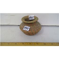 1950 NATIVE BASKET COIL-WRAPPED CORD-PINNED 4  DIAMETER