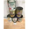 Image 1 : 6 OIL CONTAINERS - TEXACO, SHELL, QUAKER STATE - 3 TIN AND 3 CARDBOARD