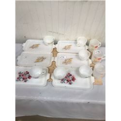 2 PARTIAL SANDWICH PLATE SETS AND 3 MCDONALDS COFFEE MUGS - FIRE KING