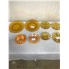 Image 1 : 6 AMBER GLASS PIECES - 8" AND 6" PLATES AND 3 FIRE KING PEACH LUSTER PIECES