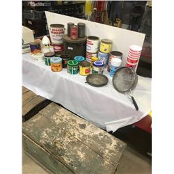 PINE TRUNK FULL OF COLLECTOR TINS AND KITCHENWARE