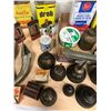 Image 3 : LOT OF TINS, OILERS, FUNNELS, BEARINGS, ETC.