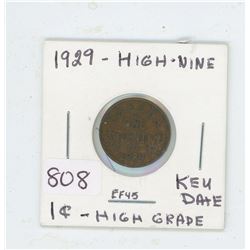 1929 ONE CENT (HIGH NINE, KEY DATE)