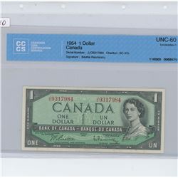 1954 ONE DOLLAR BILL UNC-60 CCCS