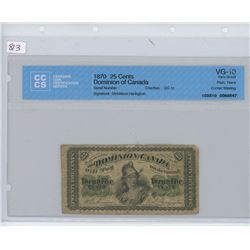 1870 25 CENT BILL VG-10 CCCS